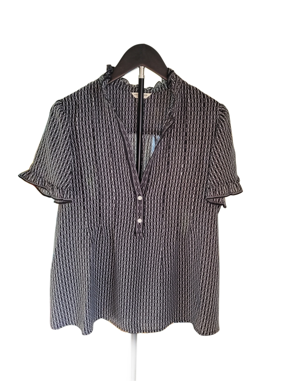 Max Studio London Black and White Printed Short Sleeve Blouse